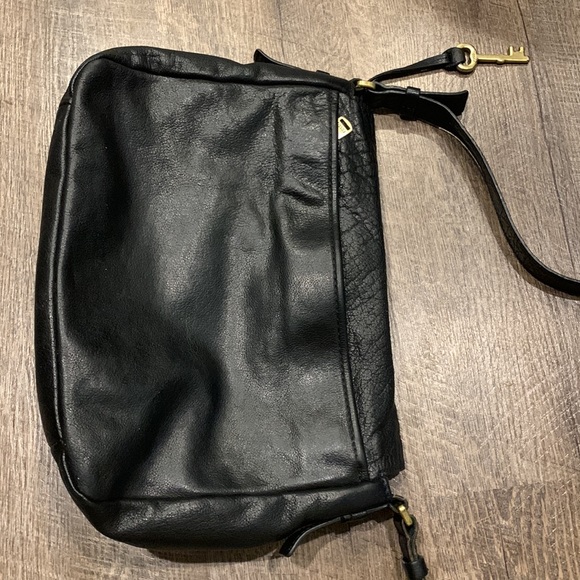 Fossil Black Pebbled Distressed leather Crossbody Messenger Suede Flap front Bag - Picture 12 of 16